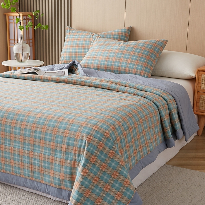 91家纺网 家纺一手货源 找家纺 猎鹿人家纺 2024新款水洗棉棉花夏被 贝拉-绿