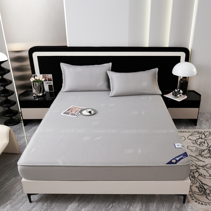 91家纺网 家纺一手货源 找家纺 宜派家纺 2024新款凉感丝刺绣凉席三件套 小花-灰-床笠