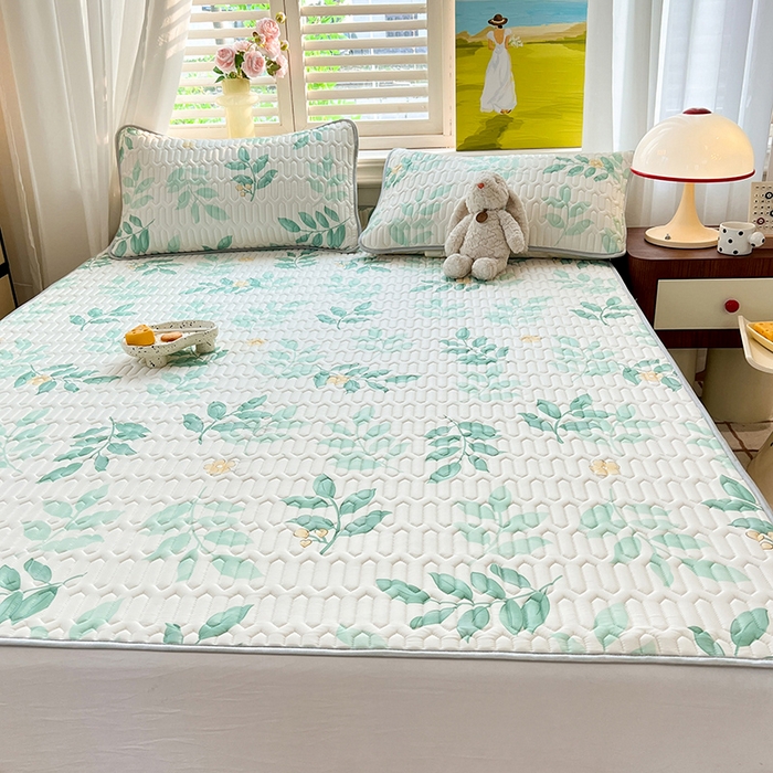 91家纺网 家纺一手货源 找家纺 慕澄家纺 2024新款小版印花0.5乳胶凉席系列 绿叶