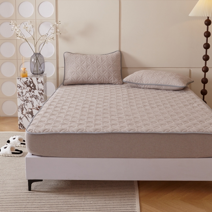 91家纺网 家纺一手货源 找家纺 杜先生 2024新款无印风水洗棉夹棉床笠 米条纹