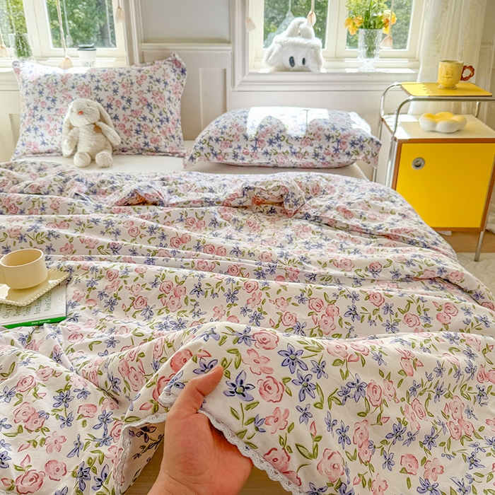 91家纺网 家纺一手货源 找家纺 创优家纺  2025新款A类皱皱纱小花边夏被 花蔓