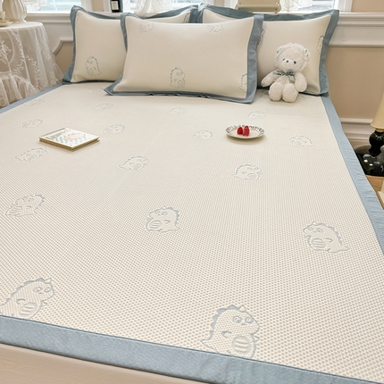 91家纺网 家纺一手货源 找家纺 全季家居 2024新款5A速冷PE小动物系列凉豆豆席 小恐龙-天蓝-床席款