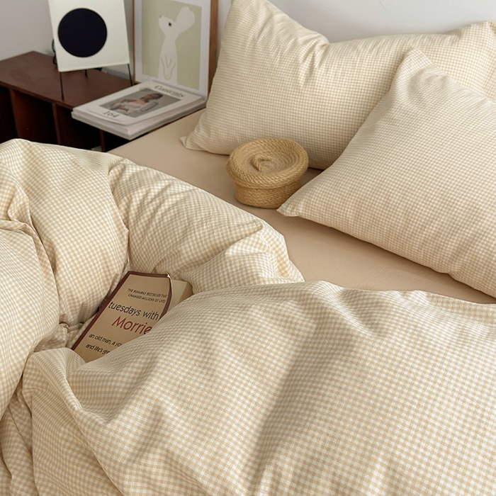 91家纺网 家纺一手货源 找家纺 水洗的故事 2024新款无印良品水洗棉四件套  小小格米