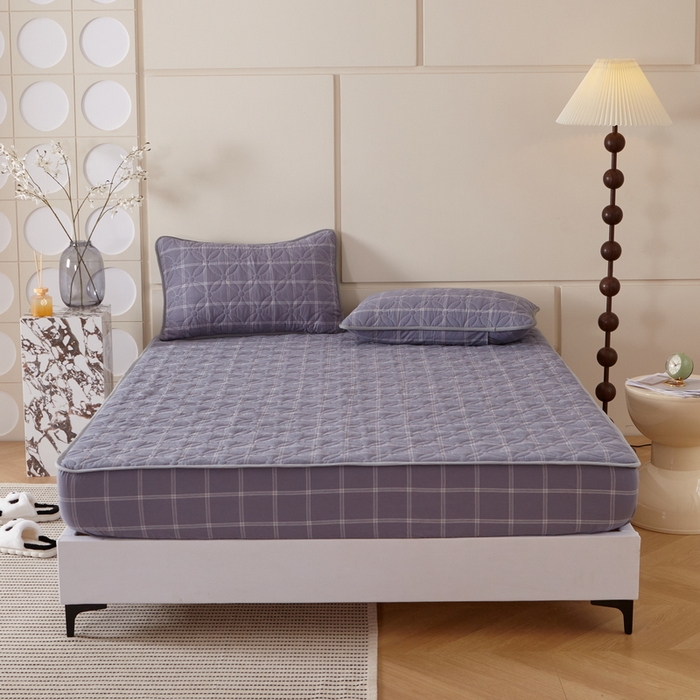 91家纺网 家纺一手货源 找家纺 杜先生 2024新款无印风水洗棉夹棉床笠 深灰大格