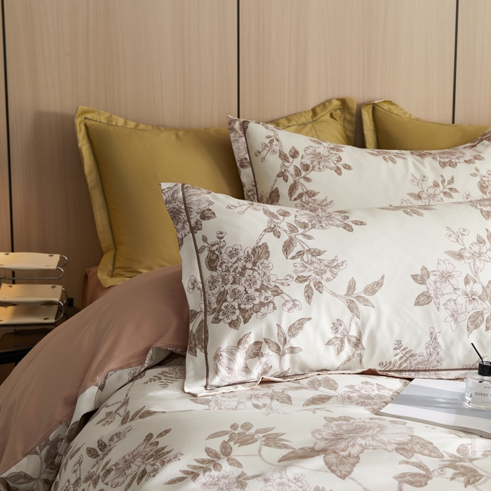 91家纺网 家纺一手货源 找家纺 怡家居 2024新款100支长绒棉印花四件套 花菲语-粉