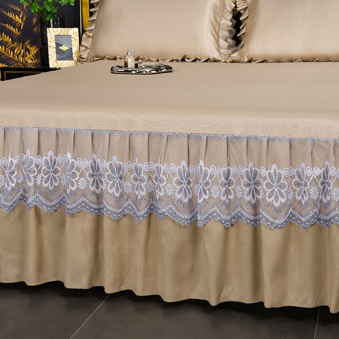 91家纺网 家纺一手货源 找家纺 艾裙海  2025新款纯色床裙款冰丝凉席 玫瑰金