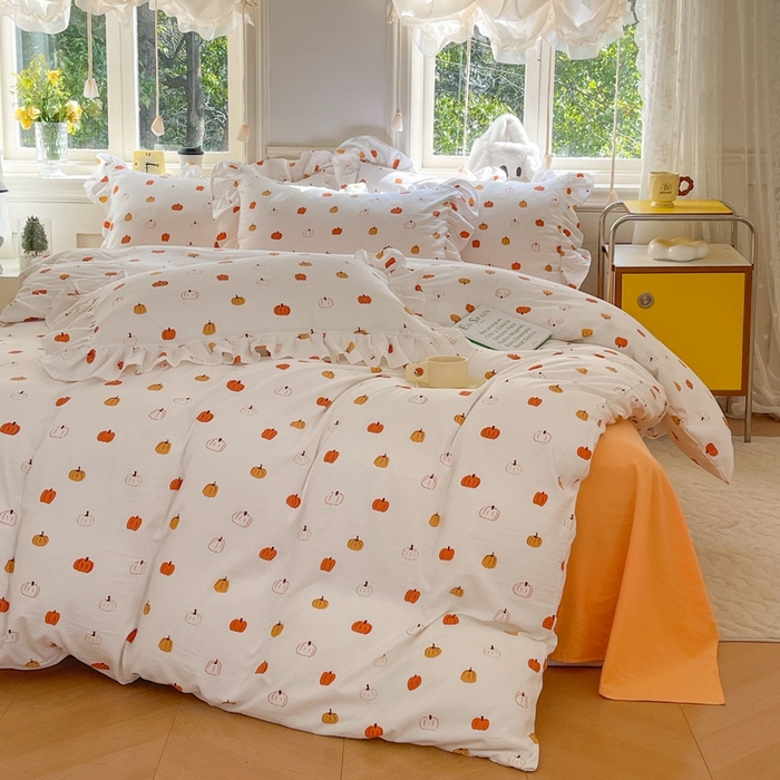 91家纺网 家纺一手货源 找家纺 上尚居 2024直播爆款韩版印花小清新卡通云朵棉四件套 南瓜乐园