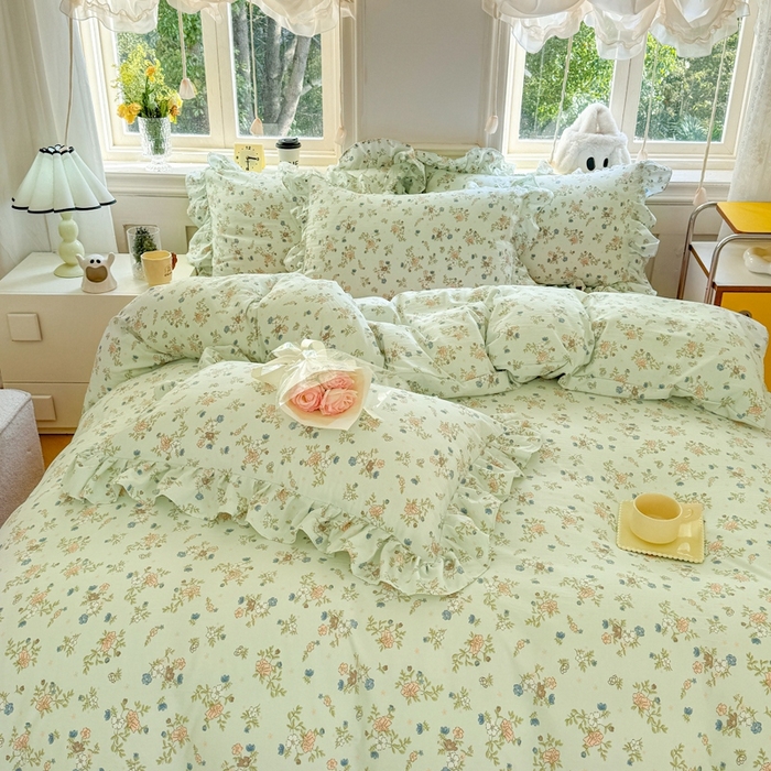 91家纺网 家纺一手货源 找家纺 上尚居 2024直播爆款韩版印花小清新卡通云朵棉四件套 晨语蔓蔓