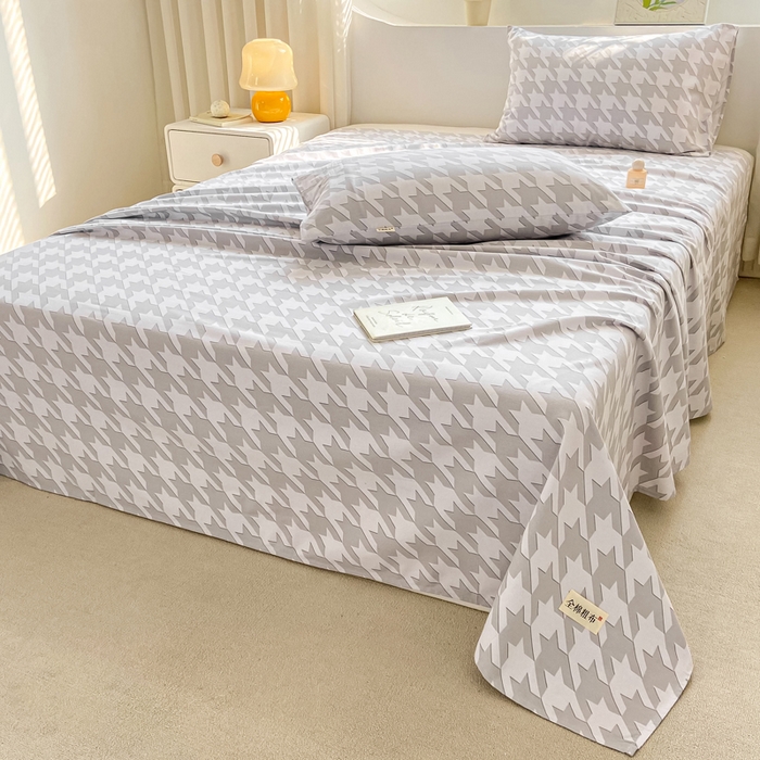 91家纺网 家纺一手货源 找家纺 卧趣家纺 2024新品全棉老粗布单品床单床笠系列-单品床单系列 千鸟格-灰