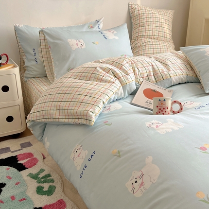 91家纺网 家纺一手货源 找家纺 （总）蜜宿 2024新款ins韩系卡通全棉四件套