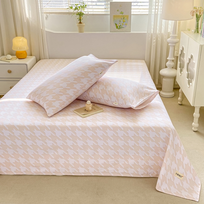 91家纺网 家纺一手货源 找家纺 卧趣家纺 2024新品全棉老粗布单品床单床笠系列-单品床单系列 千鸟格-米