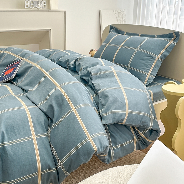 91家纺网 家纺一手货源 找家纺 凌云家纺 2025新款A类13372全棉床单款三件套四件套 绅士蓝