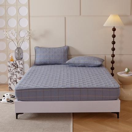 91家纺网 家纺一手货源 找家纺 杜先生 2024新款无印风水洗棉夹棉床笠 牛仔蓝大格