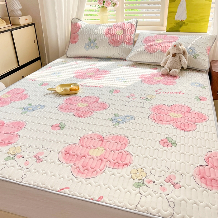 91家纺网 家纺一手货源 找家纺 慕澄家纺 2024新款小版印花0.5乳胶凉席系列 心花怒放