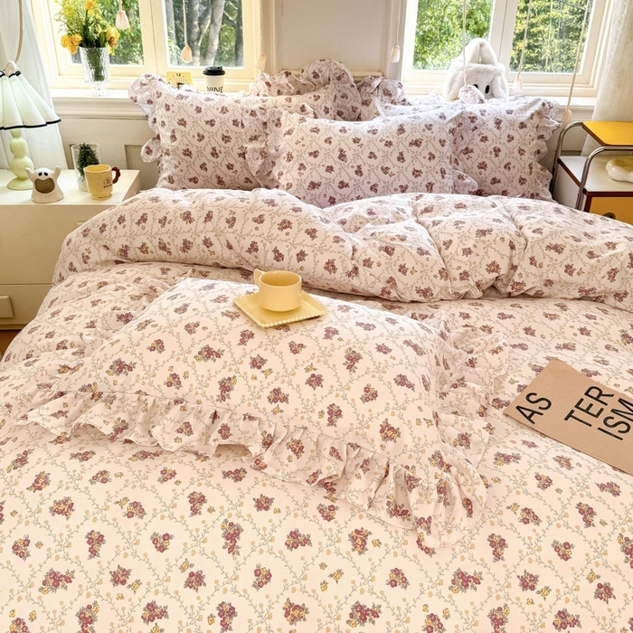 91家纺网 家纺一手货源 找家纺 上尚居 2024直播爆款韩版印花小清新卡通云朵棉四件套 依美莎