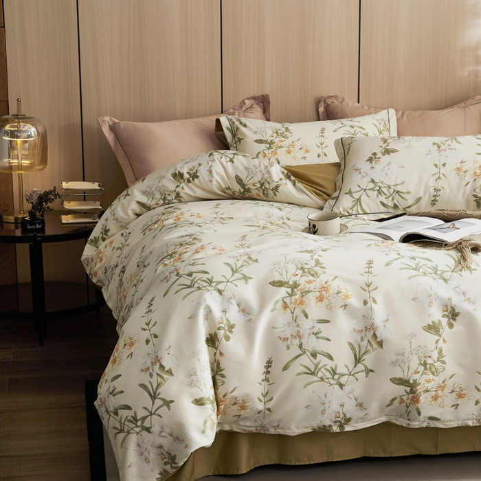 91家纺网 家纺一手货源 找家纺 怡家居 2024新款100支长绒棉印花四件套 花想容