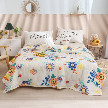 91家纺网 家纺一手货源 找家纺 诗雅 2024新款亲肤绒夏被超声波压花礼品被 太阳花