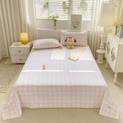 卧趣家纺 2024新品全棉老粗布单品床单床笠系列-单品床单系列 千鸟格-米