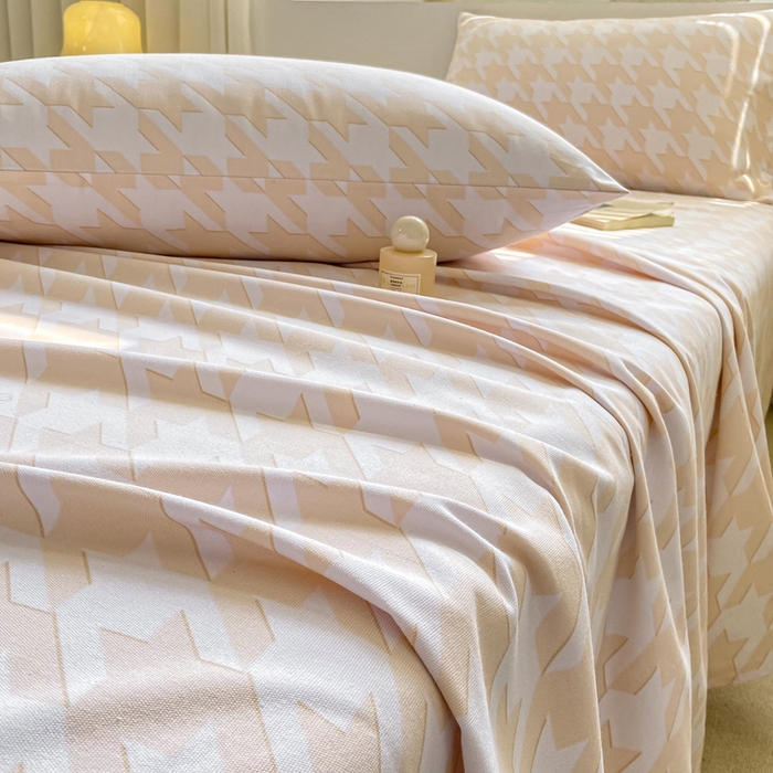 91家纺网 家纺一手货源 找家纺 卧趣家纺 2024新品全棉老粗布单品床单床笠系列-单品床单系列 千鸟格-米