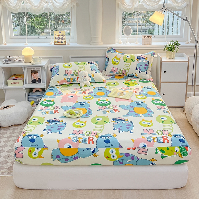 91家纺网 家纺一手货源 找家纺 馨乐家纺 2025新款亲肤舒适芦荟棉单床笠 怪兽大学