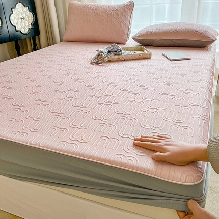 91家纺网 家纺一手货源 找家纺 全季家居 2024新款5A速冷PE简约系列凉豆豆席 缪缪-浅粉-床笠款