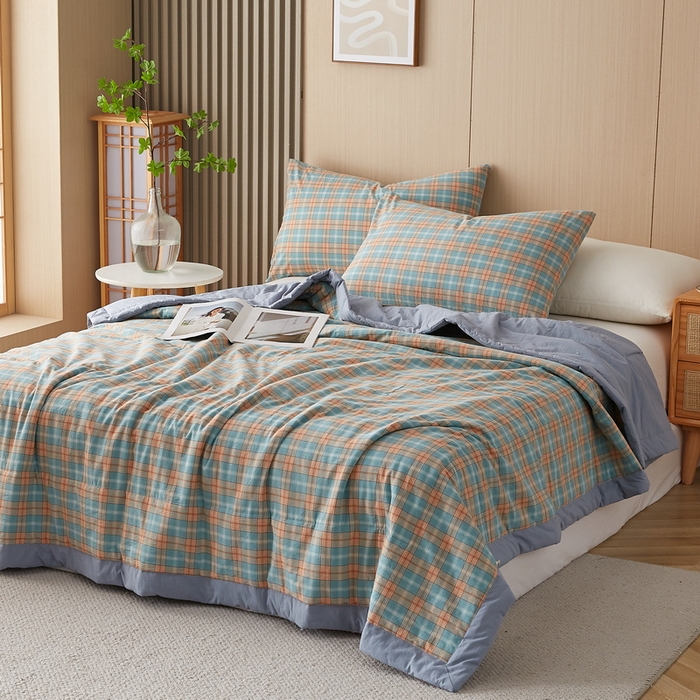 91家纺网 家纺一手货源 找家纺 猎鹿人家纺 2024新款水洗棉棉花夏被 贝拉-绿