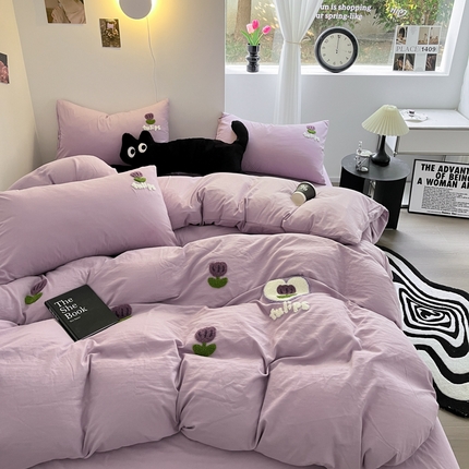 91家纺网 家纺一手货源 找家纺 （总）耀达家居 2024新款ins毛巾绣水洗棉四件套