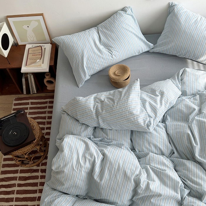 91家纺网 家纺一手货源 找家纺 水洗的故事 2024新款无印良品水洗棉四件套  湘叶兰