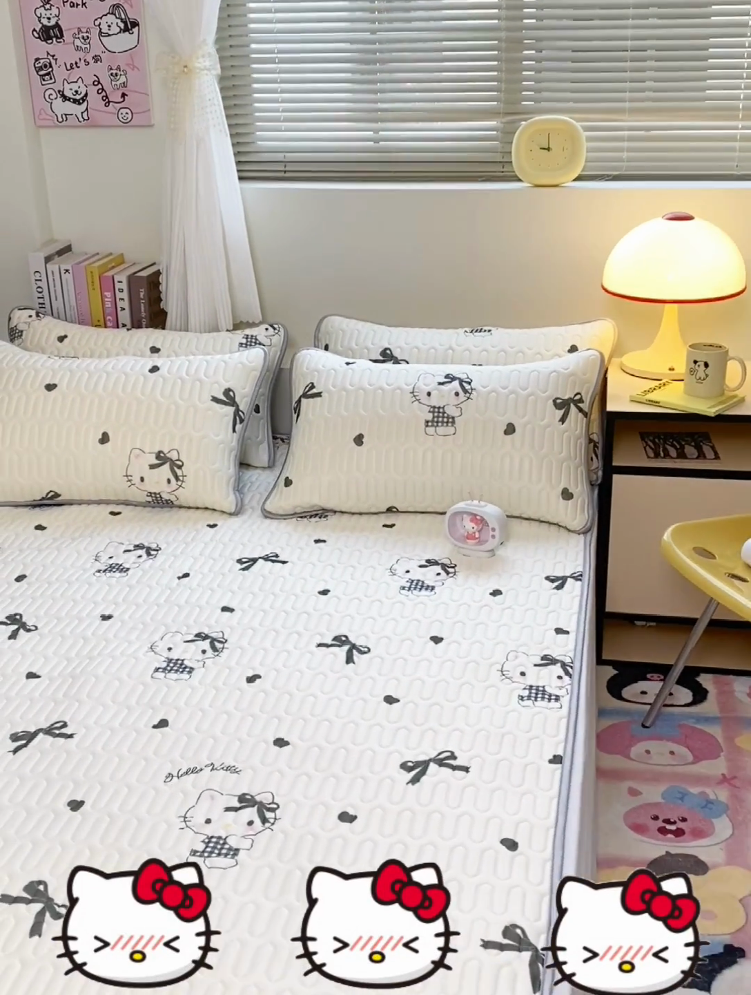 91家纺网 家纺一手货源 找家纺 澳萝拉 2024新款A类凉感丝三丽鸥乳胶凉席 爱心 KT猫((灰)