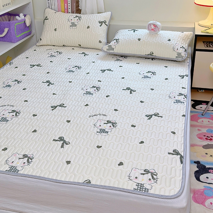 91家纺网 家纺一手货源 找家纺 澳萝拉 2024新款A类凉感丝三丽鸥乳胶凉席 爱心 KT猫((灰)