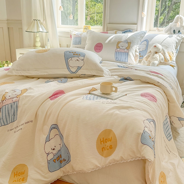 91家纺网 家纺一手货源 找家纺 创优家纺  2025新款A类皱皱纱小花边夏被 嘟嘟熊