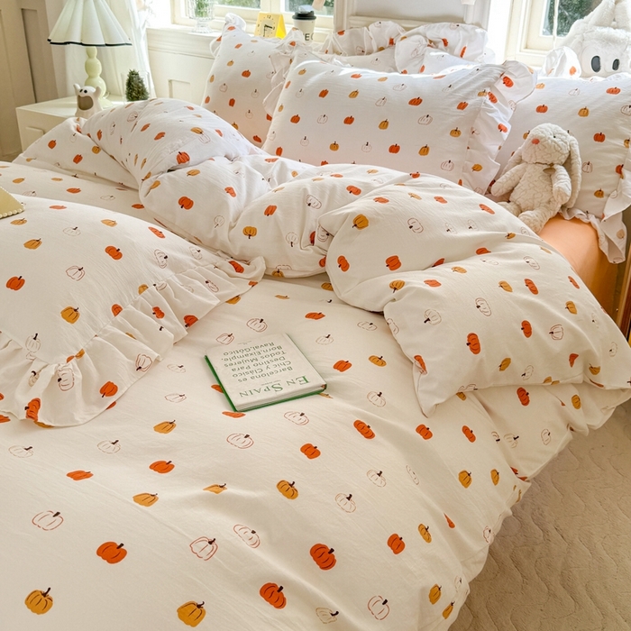 91家纺网 家纺一手货源 找家纺 上尚居 2024直播爆款韩版印花小清新卡通云朵棉四件套 南瓜乐园