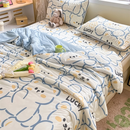 古吉梦 2024新款冰激凌凉感丝夏被-小清新 凉感丝夏被-波波熊-蓝+天兰