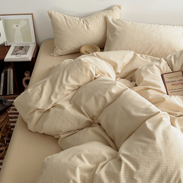 91家纺网 家纺一手货源 找家纺 水洗的故事 2024新款无印良品水洗棉四件套  小小格米