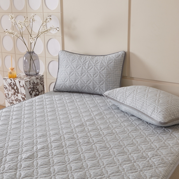 91家纺网 家纺一手货源 找家纺 杜先生 2024新款无印风水洗棉夹棉床笠 浅绿小格