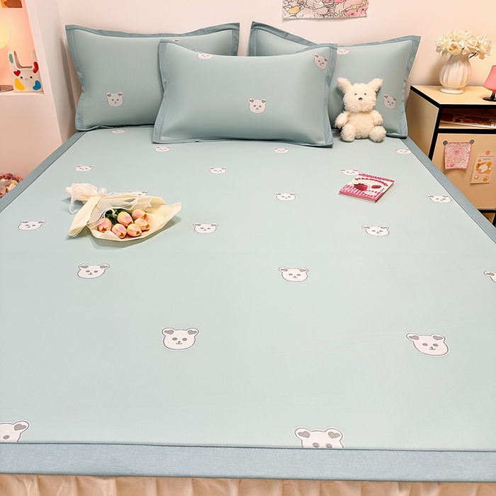 91家纺网 家纺一手货源 找家纺 全季家居 2024新款卡通提花系列PE凉感席 小熊-北极蓝