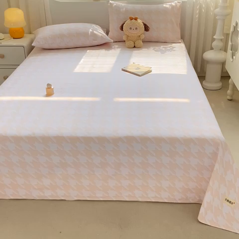 91家纺网 家纺一手货源 找家纺 卧趣家纺 2024新品全棉老粗布单品床单床笠系列-单品床单系列 千鸟格-米