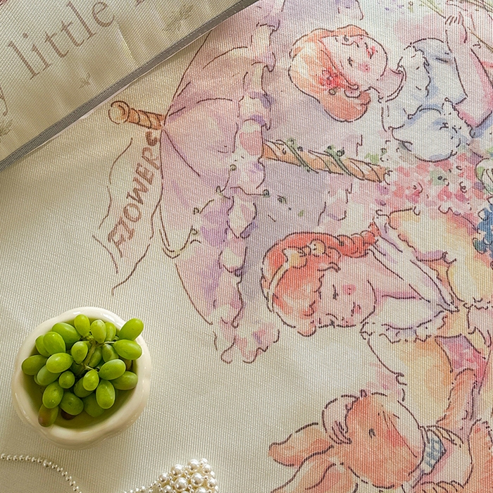 91家纺网 家纺一手货源 找家纺 萝莉家纺 2024新款大版印花冰丝凉席床席床笠款 我心爱的小花车-平席款