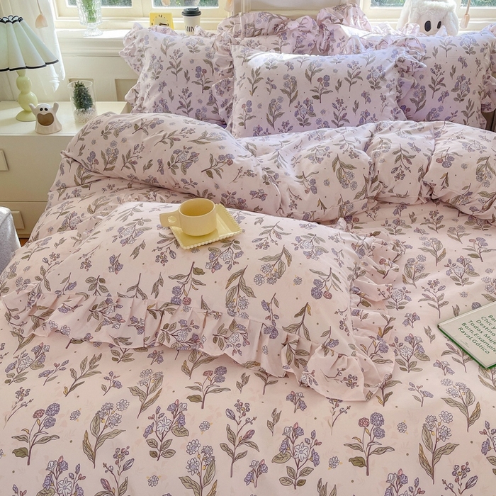 91家纺网 家纺一手货源 找家纺 上尚居 2024直播爆款韩版印花小清新卡通云朵棉四件套 花玉颜