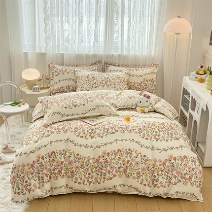 91家纺网 家纺一手货源 找家纺 （总）天之澜 2024新款植物羊绒简约斜纹磨毛四件套