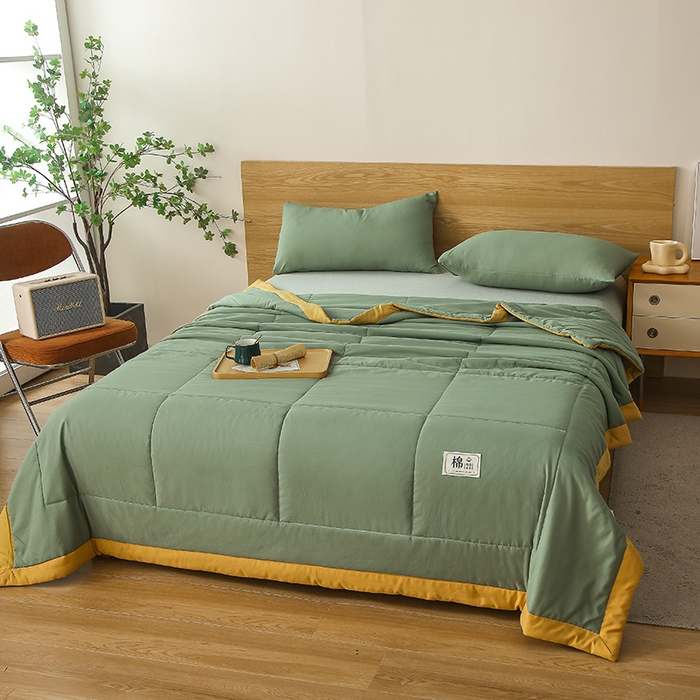 91家纺网 家纺一手货源 找家纺 猎鹿人家纺 2024新款纯色水洗棉纱棉花夏被 抹茶绿