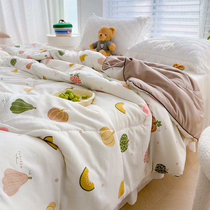 91家纺网 家纺一手货源 找家纺 默忆 2025新款水洗棉双层纱夏被夏凉被空调被被子被芯 南瓜日记