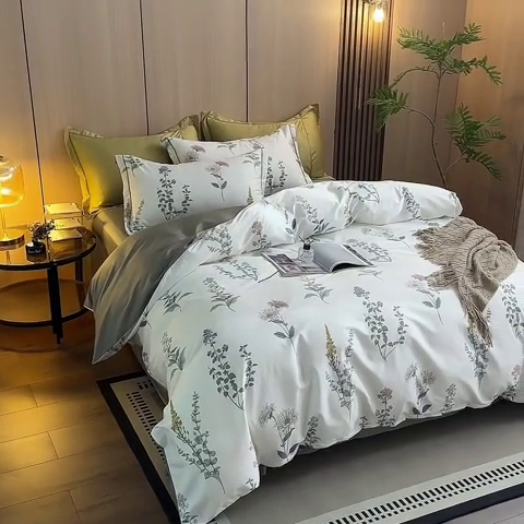 91家纺网 家纺一手货源 找家纺 怡家居 2024新款100支长绒棉印花四件套 雅典娜