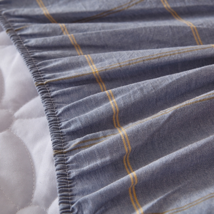 91家纺网 家纺一手货源 找家纺 杜先生 2024新款无印风水洗棉夹棉床笠 牛仔蓝大格