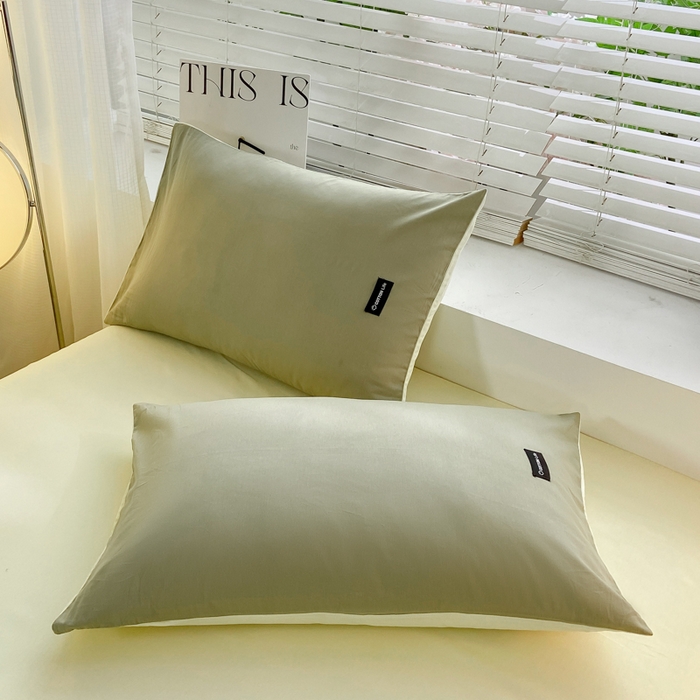 91家纺网 家纺一手货源 找家纺 黑马家居 2024新款双拼全棉四件套 灰绿+奶白