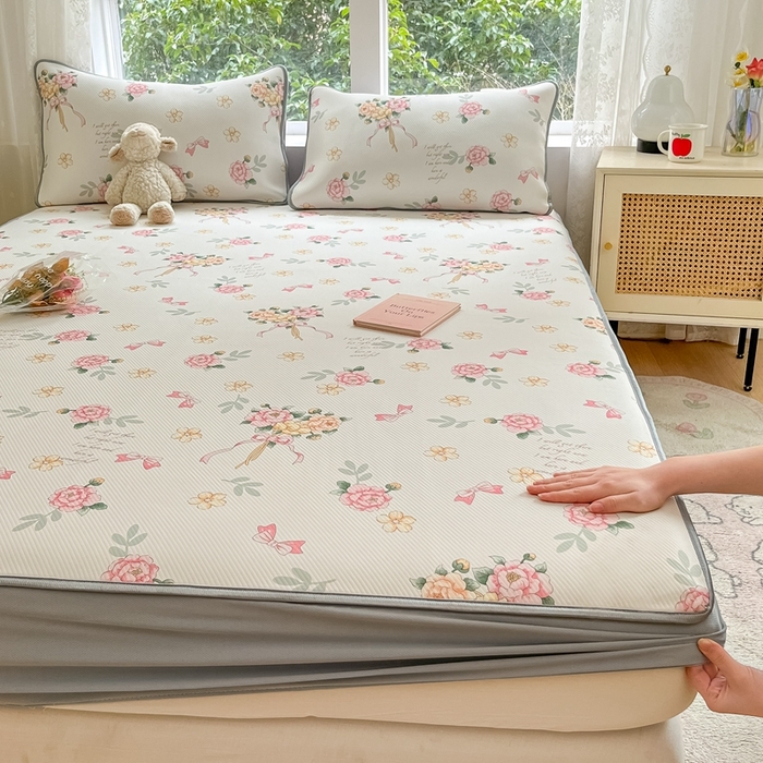 91家纺网 家纺一手货源 找家纺 星座 2025大斜纹复合冰丝凉席床笠款 拈花湾粉-床笠款