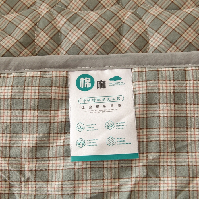 91家纺网 家纺一手货源 找家纺 杜先生 2024新款无印风水洗棉夹棉床笠 绿小格