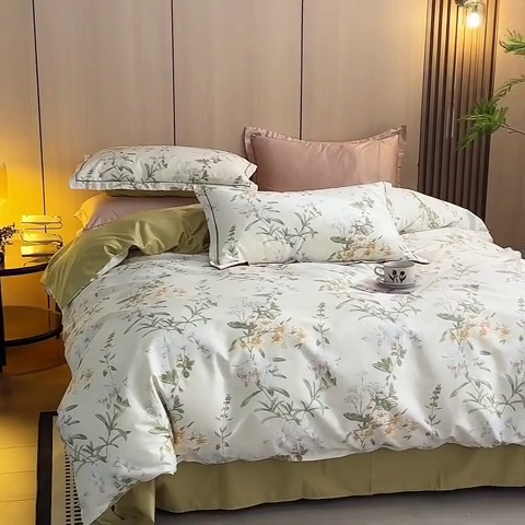 91家纺网 家纺一手货源 找家纺 怡家居 2024新款100支长绒棉印花四件套 花想容