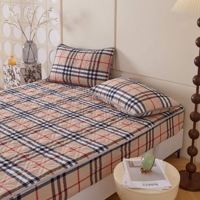 91家纺网 家纺一手货源 找家纺 杜先生 2024新款无印风水洗棉夹棉床笠 咖大格