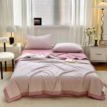 91家纺网 家纺一手货源 找家纺 水洗的故事2025新款A类色织水洗棉丝夏被四件套系列 小格紫